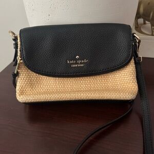 Kate Spade Black and Tan Straw Crossbody Bag